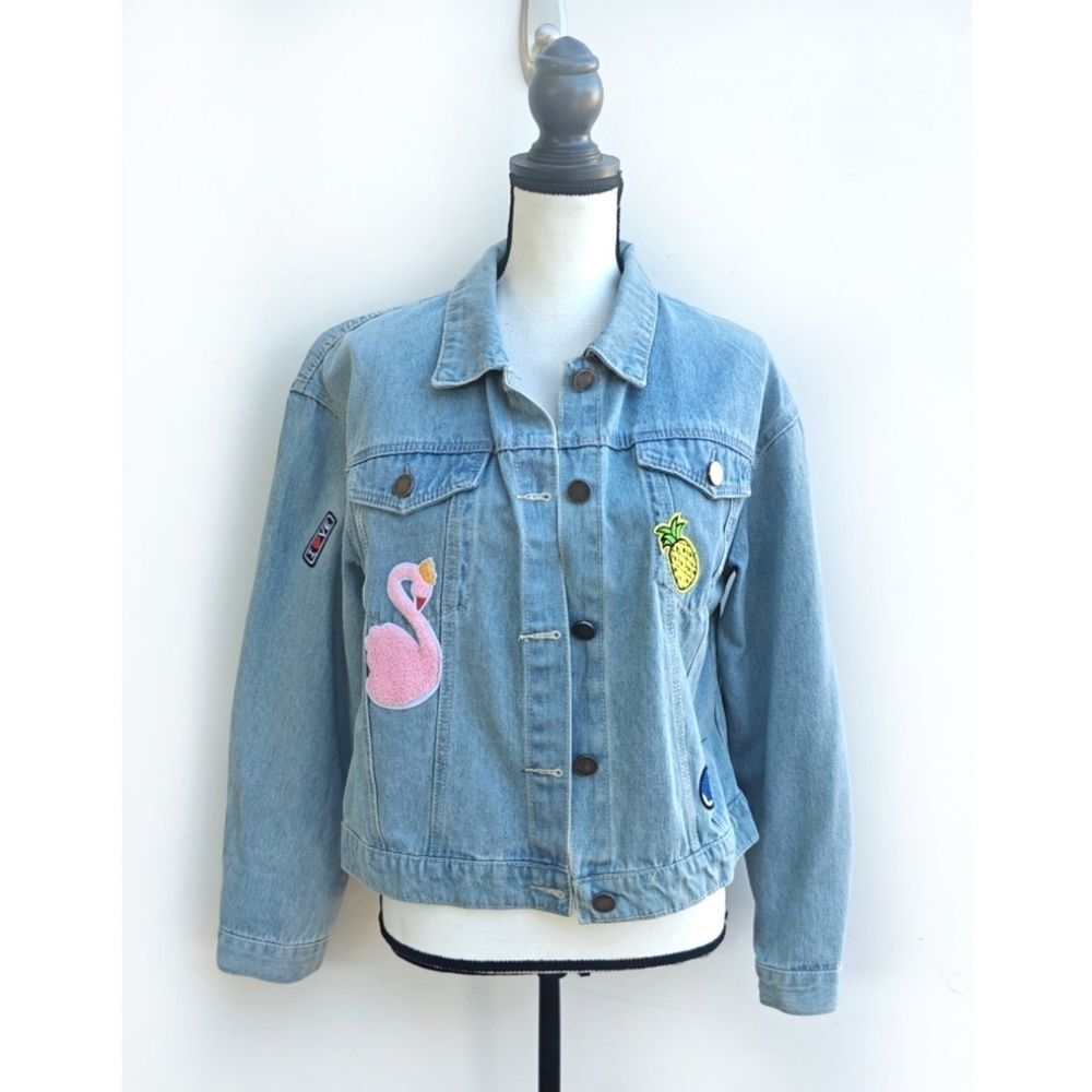 Compania Fantastica Denim Jean Jacket With Patches Size Large